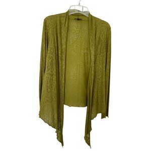 Reba Olive Green Open Front Sheer Knit Cardigan Size S Waterfall Hem Fairy Goth
